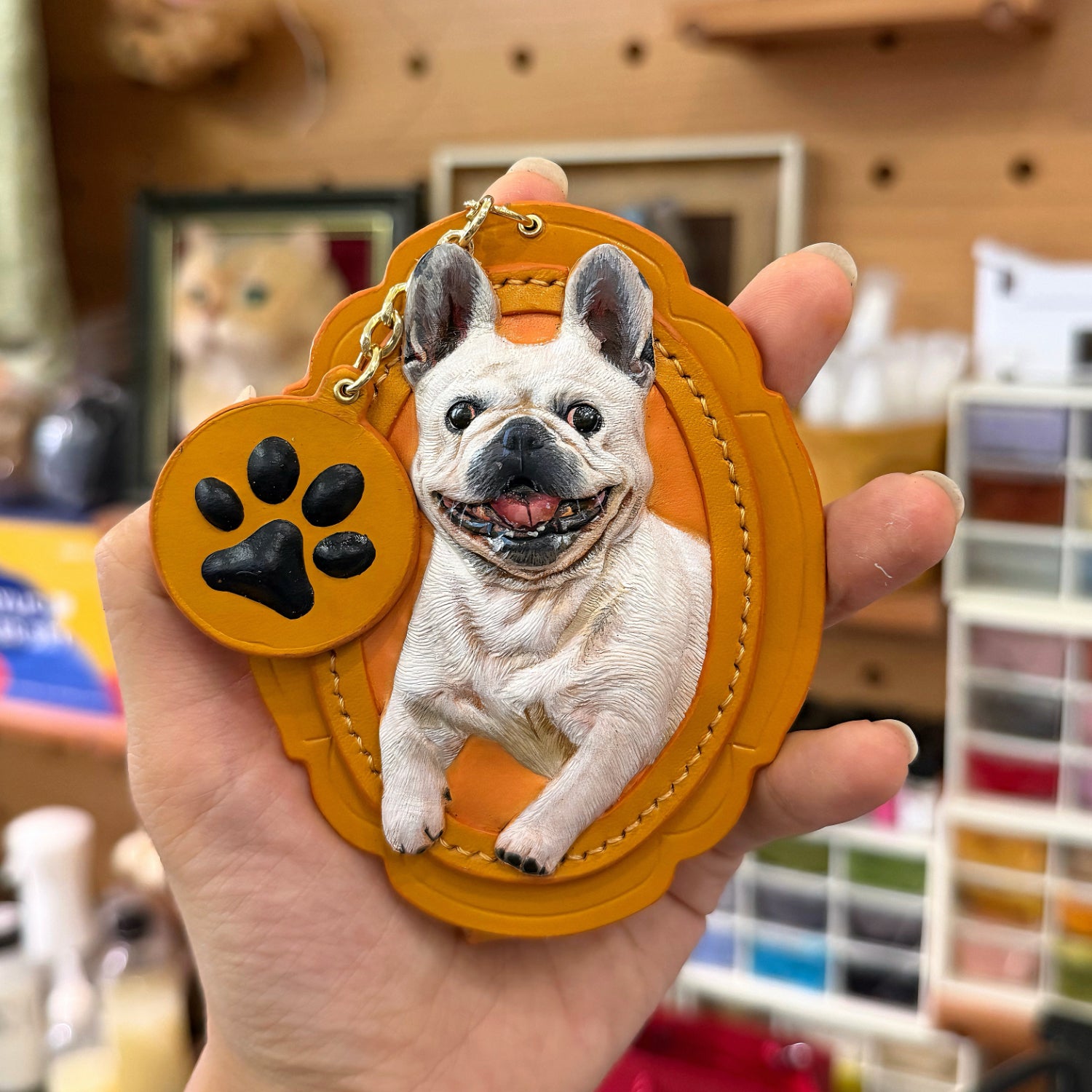 Custom Leather Carved Pet Portrait Charm
