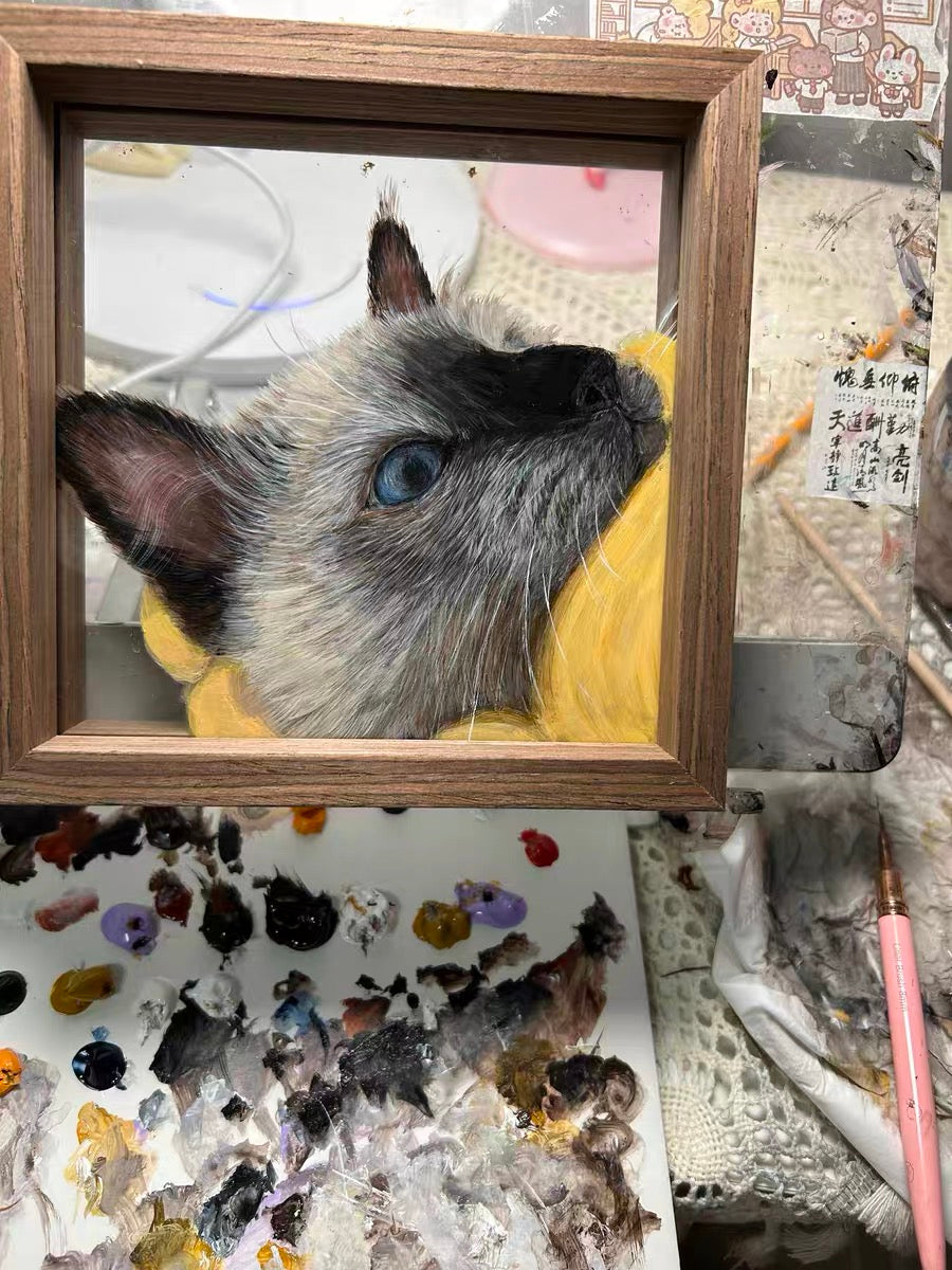 5-Layer custom cat portrait painting on clear acrylic glass
