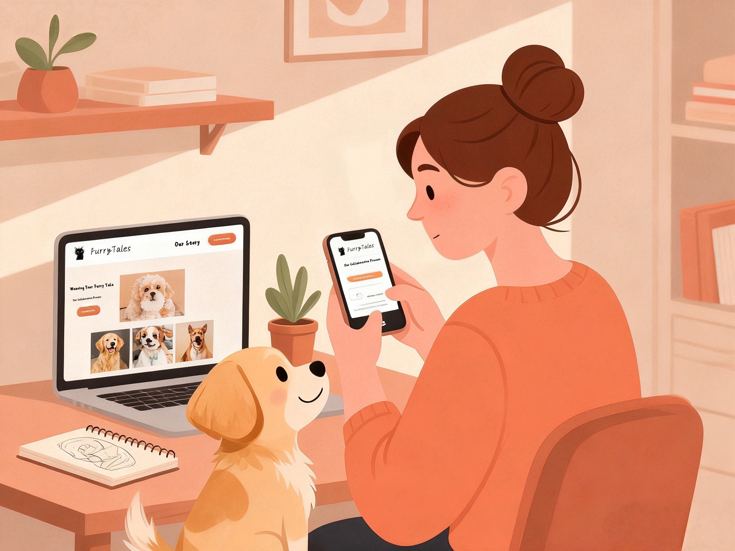 A pet owner submitting photos and details to begin a custom portrait at Furry Tales.